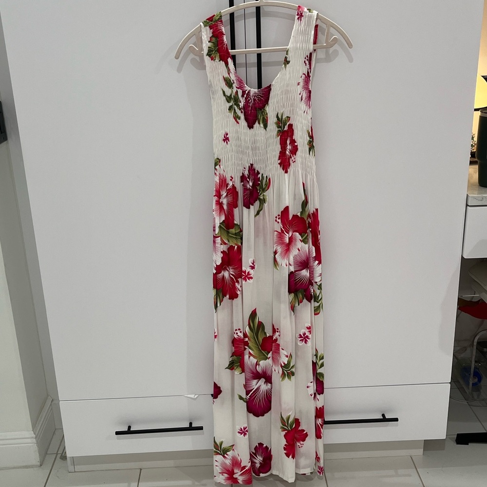 Tropical Floral Maxi Dress - Pink and White